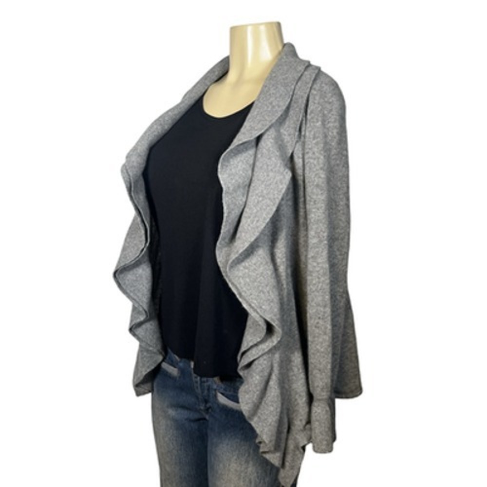 Marisa Christina 100% Cashmere Ruffle Waterfall Cardigan Gray Sweater Womens M